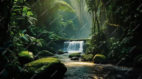 Premium AI Image | A waterfall in the in a tropical jungle