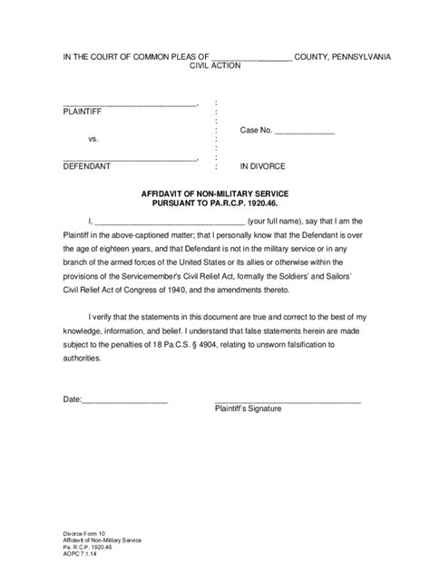 Fillable Online Form Affidavit Of Non Military Service Pursuant To