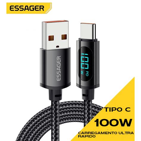 Cabo Usb Essager Tipo C W A Display Metros Turbo Shopee Brasil