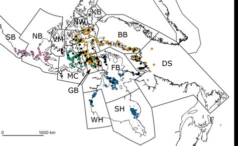 Map of the Canadian Arctic with samples used for analysis. Outlined ...