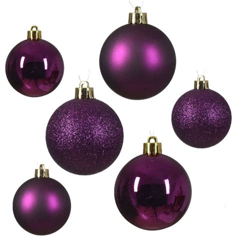 30 Violet Purple Baubles Assorted Shatterproof Christmas Tree Hanging Decs