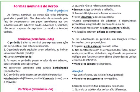 Formas Nominais Do Verbo Loteria Gramatical 1 Lição Prática