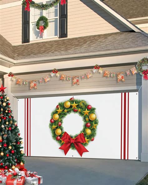 Amazon Garage Door Cover Banner 7x16 Ft Christmas Wreath With