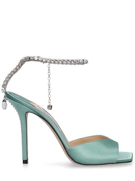 Jimmy Choo 100mm Saeda Satin Sandals Smoke Greencry Editorialist