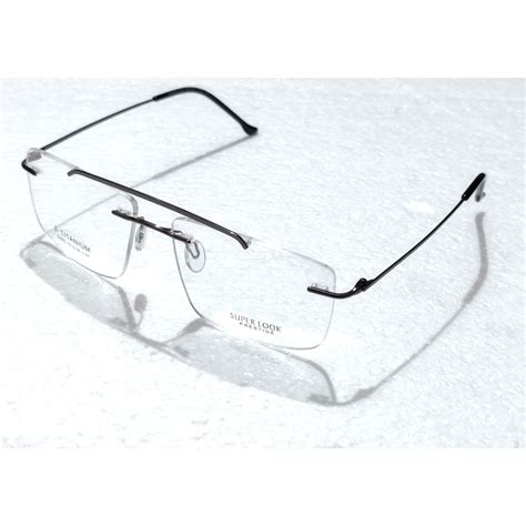 Grey Large Rectangle Rimless Glasses Frameless Specs For Single Vison Glasses India Online