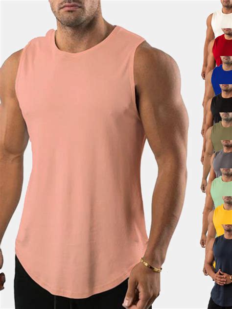 Herren Tank Top Shirt Unterhemden Muskelshirt Glatt Rundhalsausschnitt