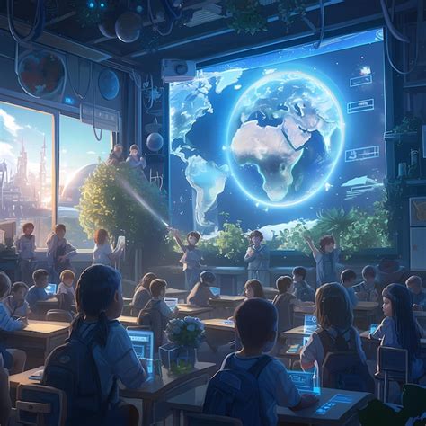 Premium Photo Future Classroom With Interactive Planetarium Display