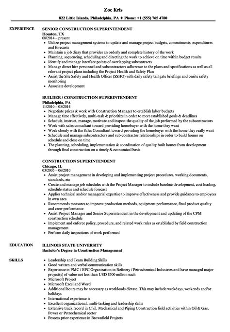 Site Superintendent Construction Superintendent Resume Sample