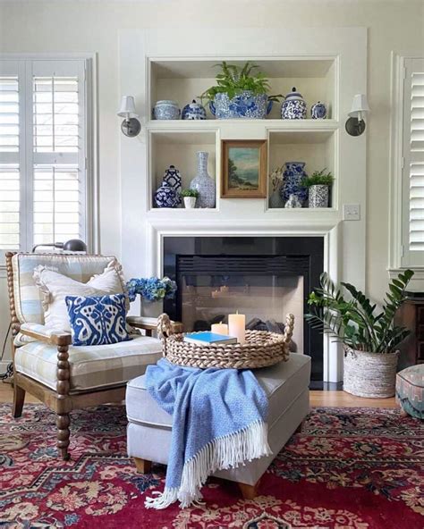 Grey Ottoman In Front Of Fireplace Soul Lane