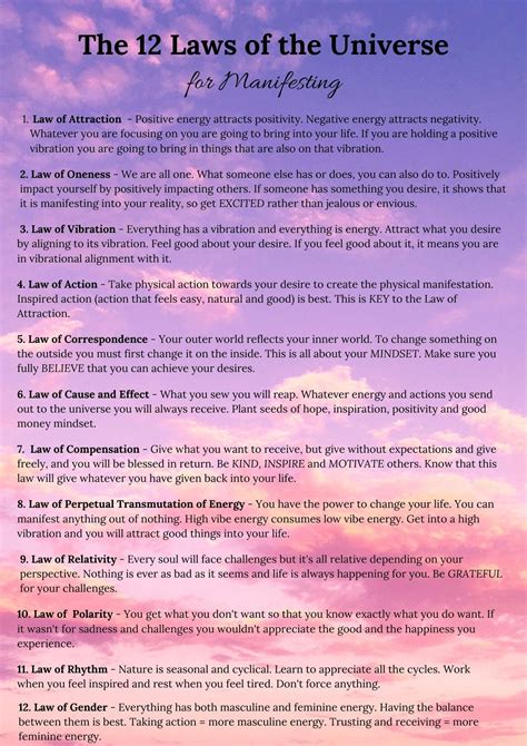 The Laws Of The Universe For Manifesting Pdf Guide Printable