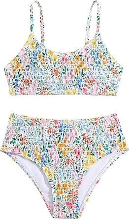 Amazon GORGLITTER Girl S Piece Bikini Sets Floral Swimsuits High Waisted Bathing Suits