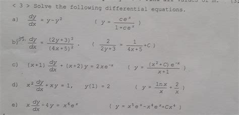 Solved Solve The Following Differential Equations A 蟲 2