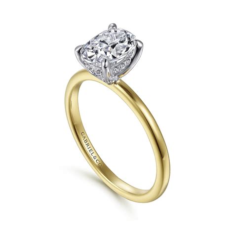 Cari - 14K White-Yellow Gold Hidden Halo Oval Diamond Engagement Ring ...