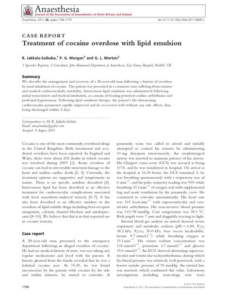 Treatment of Cocaine Overdose With Lipid Emulsion | PDF | Intravenous ...