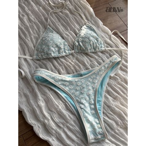 𝐚𝐥𝐥𝐮𝐰𝐚𝐧𝐭 set bikini dập nổi hình butterfly xanh baby blue đồ bơi đi biển tiffany Shopee