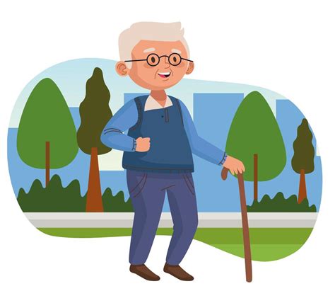 Old Man Walking With Cane In The Park Active Senior Character 2524305