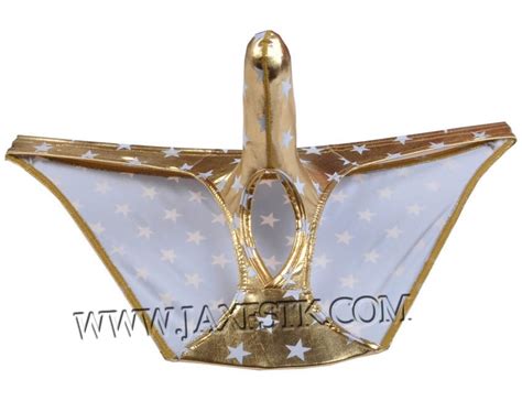 Men Shiny Stars Briefs Ball Hole Faux Underwear Long Pouch Bikini Nuts Out Brief Mu