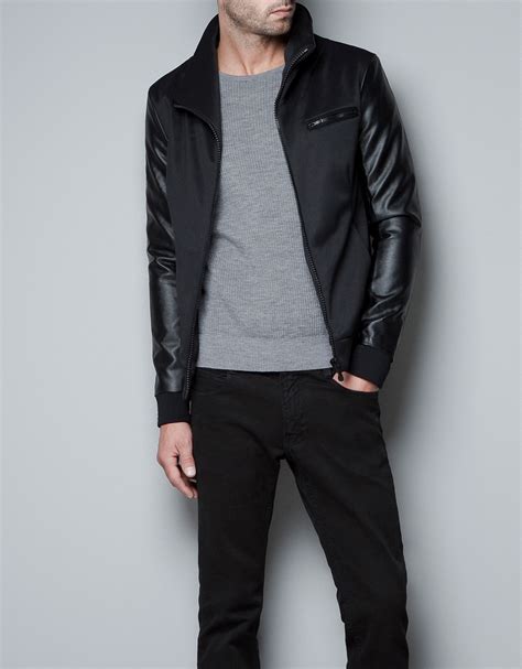 Zara Jacket With Faux Leather Sleeves In Black For Men Lyst