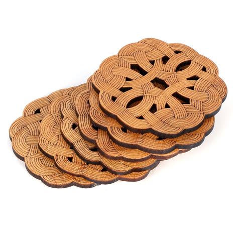 2B Type 2 6PCS Bamboo Coaster Teacup Mat AntiScald Heat Insulation Pad