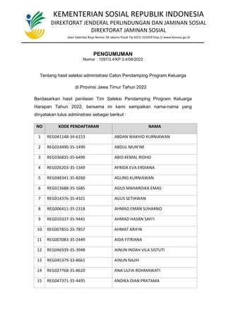 Pengumuman Tahap Satu Pdf