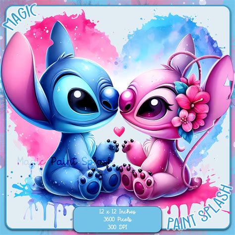 Stitch And Angel Heart Watercolor Png Clipart Images Rainbow