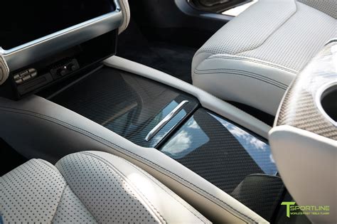 Tesla Carbon Fiber Center Console Flip Door And Sliding Tray Panel Set T Sportline Tesla