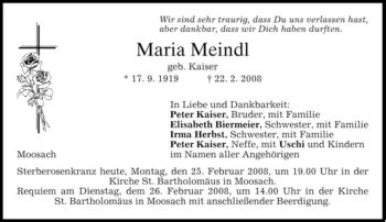 Traueranzeigen Von Maria Meindl Trauer Merkur De