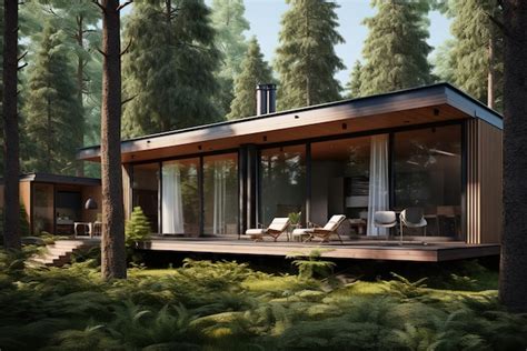 Premium Photo Modern Forest House With Large Glass Windows