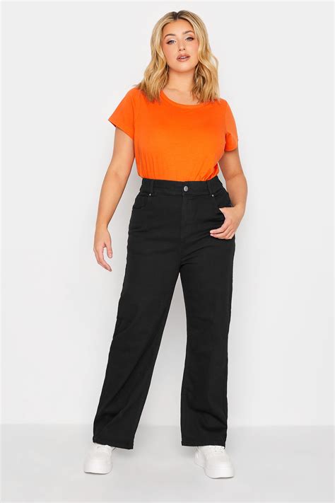 Yours Plus Size Black Elasticated Waist Stretch Wide Leg Jeans Yours Clothing