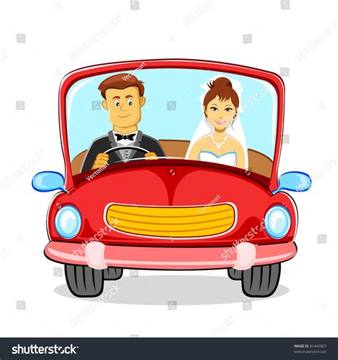 Illustration Just Married Couple Car Stock Vector Royalty Free