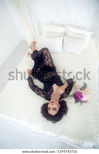 Beautiful Sexy Brunette Girl Black Negligee Stock Photo Shutterstock