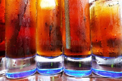 Alcoholic Cocktails With Ice And Cola Refreshment For Hot Summer