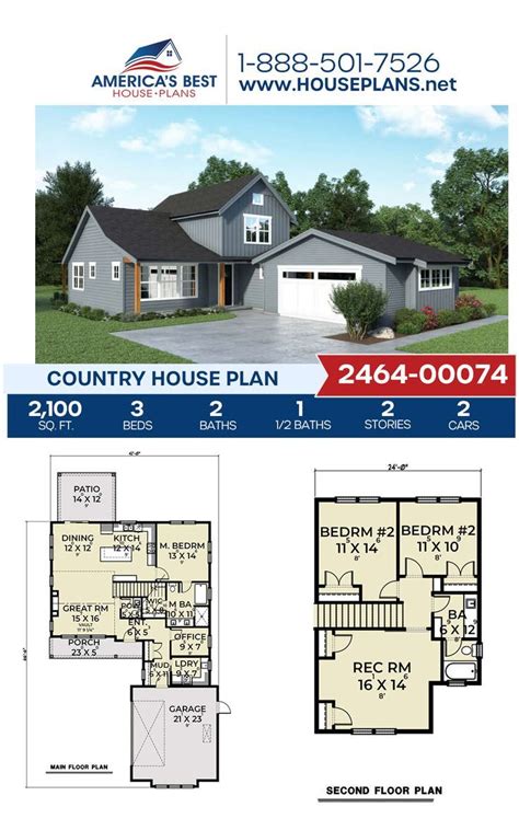 House Plan 2464 00074 Country Plan 2 100 Square Feet 3 Bedrooms 2