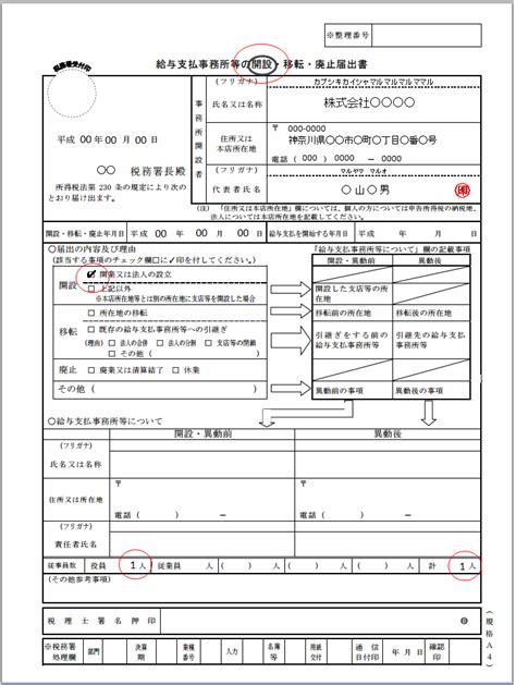 給与支払い事務所等の開設届出書会社設立後手続き