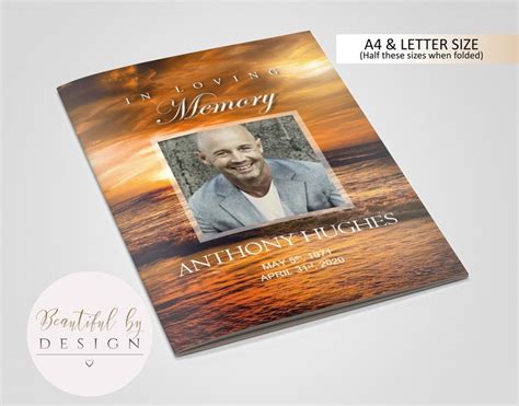 8 Page Sunset Funeral Program Template For Men Celebration Of Etsy