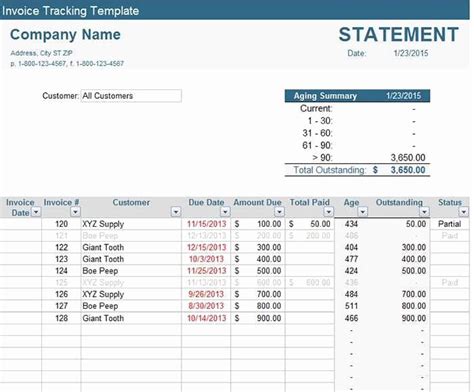 Invoice Tracking Template Excel