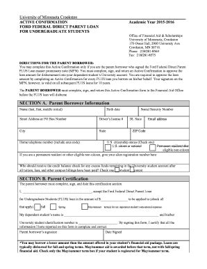 Fillable Online Crk Umn Section A Parent Borrower Information Section