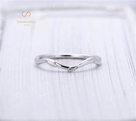 Vintage Curved Wedding Band White Gold Engagement Band Unique Band