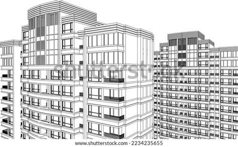 Residential Apartment Buildings Perspective 3d Drawing Stock Vector (Royalty Free) 2234235655 ...