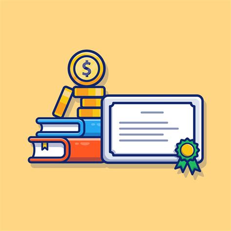 Scholarship Book Certificate And Coin Cartoon Vector Icon Illustration