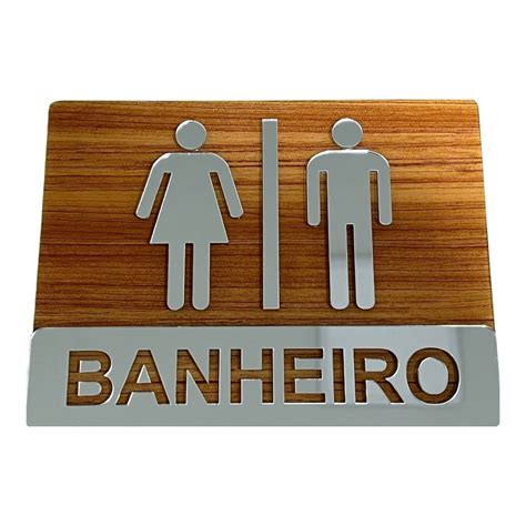 Placa Sinaliza O Banheiro Wc Acr Lico Premium Wood C Prata