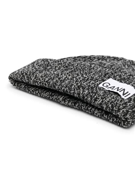 GANNI Logo Patch Ribbed Knit Beanie Farfetch