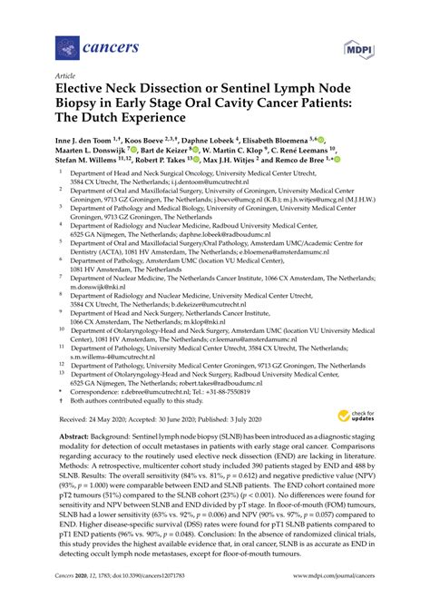 Pdf Elective Neck Dissection Or Sentinel Lymph Node Biopsy In Early