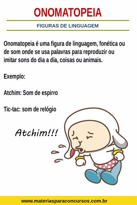 Figura De Linguagem Onomatopéia - Onomatopeia | Figuras de linguagem, Aula de português, Materias para ...