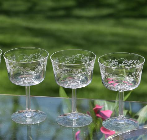 Vintage Etched Cocktail ~ Wine Glasses Set Of 5 Fostoria Circa 1970 S Mixologist Craft