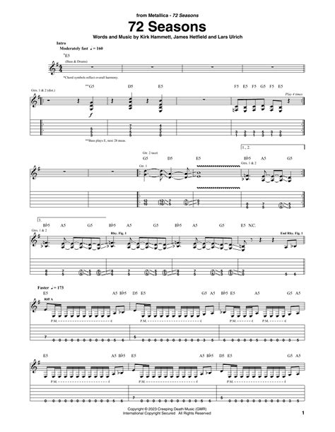 72 Seasons By Metallica Guitar Tab Guitar Instructor