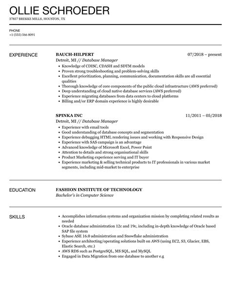 Database Manager Resume Samples Velvet Jobs