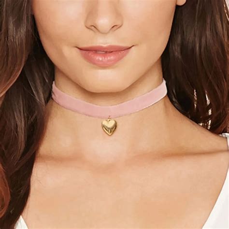 Romantic Cute Pink Velvet Choker Necklaces Pendants Heart Love Hot