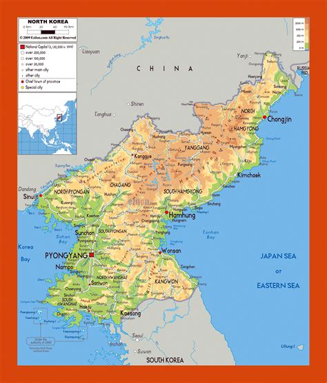 Physical map of North Korea | Maps of North Korea | Maps of Asia | GIF