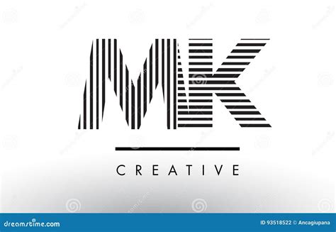 Mk M K Black And White Lines Letter Logo Design Stock Vector